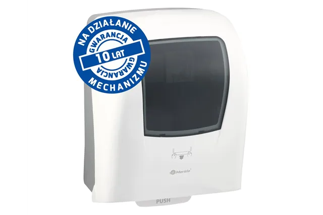 Mechaniczny podajnik ręczników papierowych w rolach MERIDA ONE AUTOMATIC MAXI, tworzywo ABS, biały
 Merida CEB301
