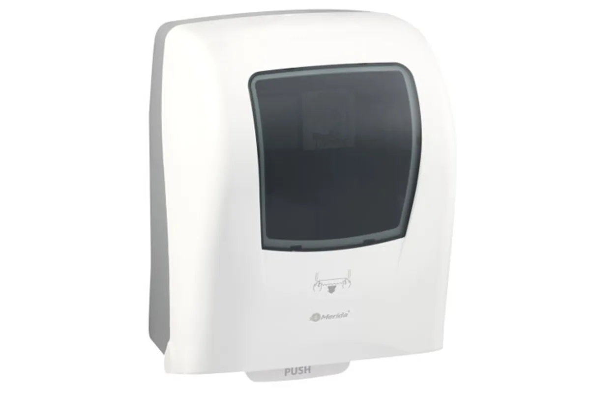Mechaniczny podajnik ręczników papierowych w rolach MERIDA ONE AUTOMATIC MAXI, tworzywo ABS, biały
 Merida CEB301