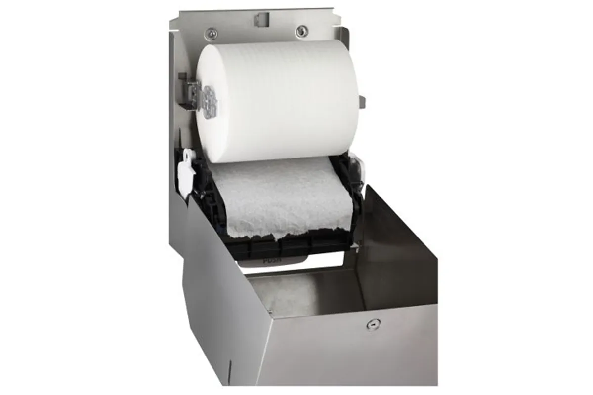 Mechaniczny podajnik ręczników papierowych w rolach MERIDA STELLA AUTOMATIC MAXI AntiFingerPrint stal matowa powłoka AFP
 CSM37