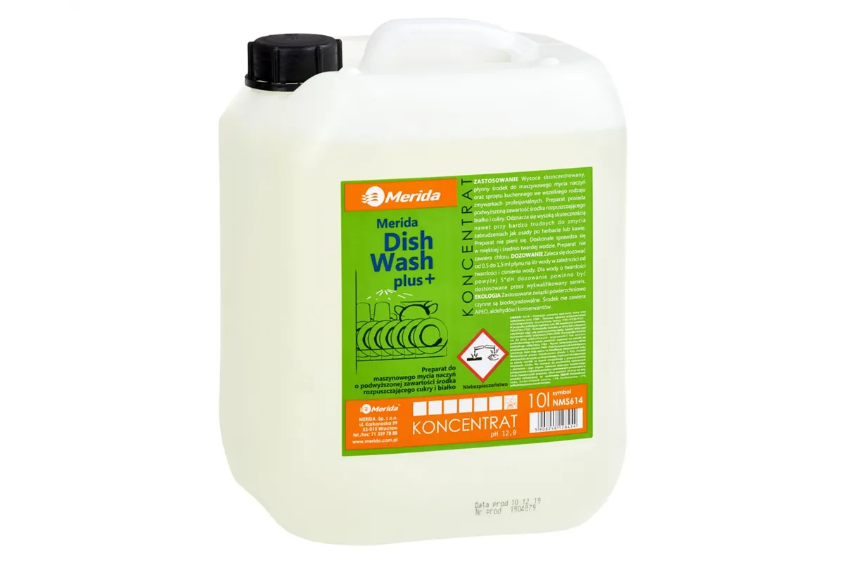 MERIDA DISH WASH PLUS, środek do mycia naczyń w zmywarkach przemysłowych, kanister 10 l
 Merida NMS614