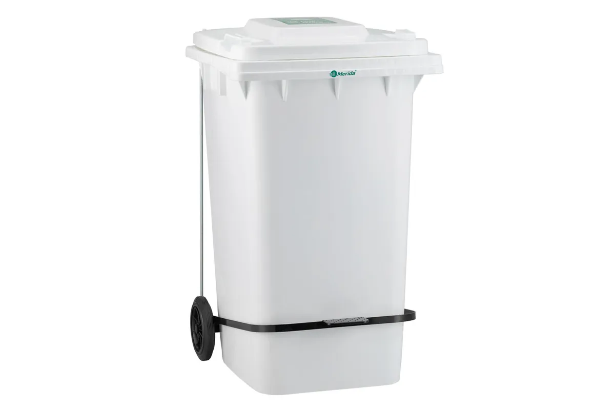 
Kosz na zużyte ręczniki papierowe MERIDA ECO PAPER, biały, na kółkach otwierany przyciskiem pedałowym 240 l Merida KJB414