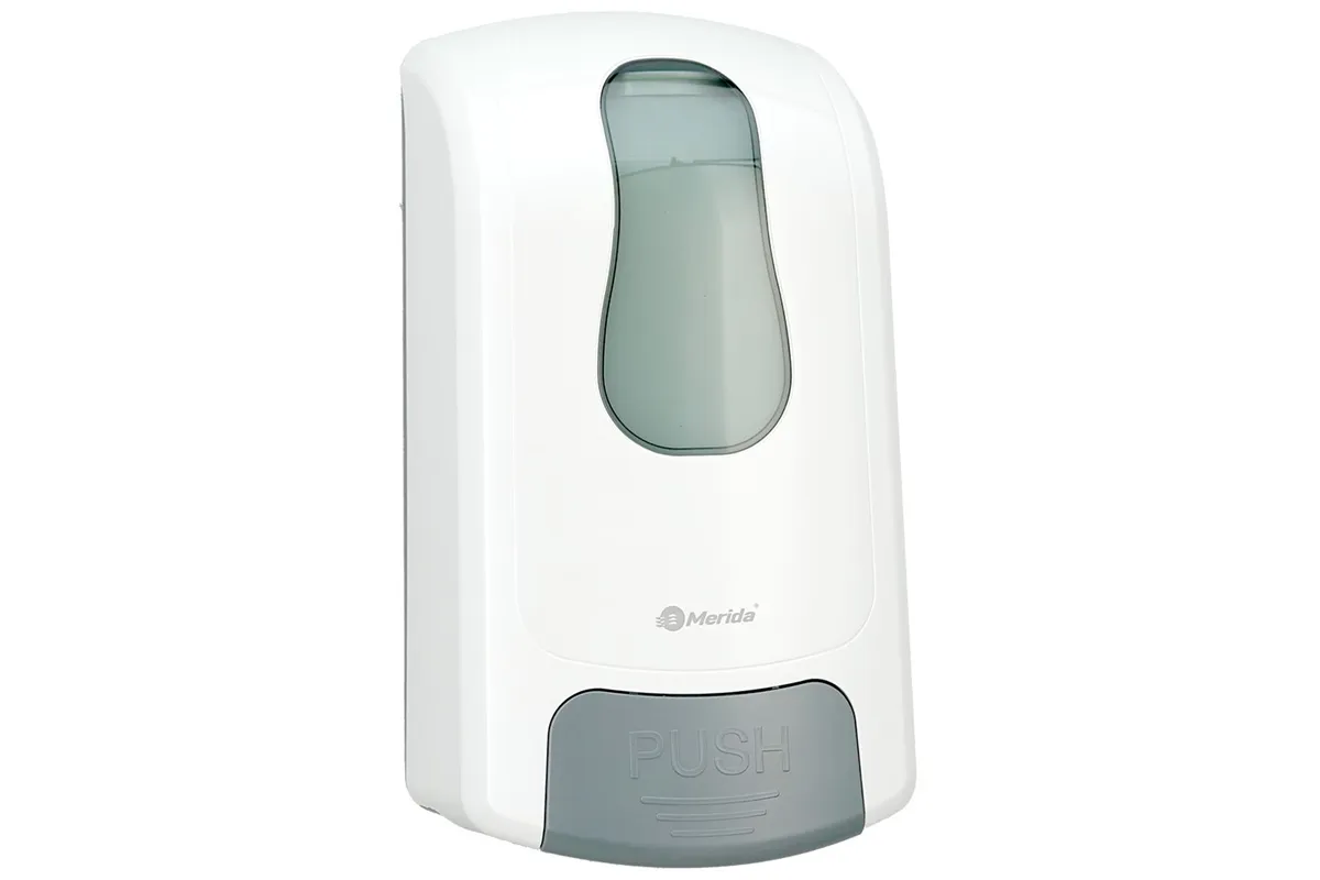 Dozownik mydła w płynie MERIDA ONE, pojemność zbiornika 1000 ml, tworzywo ABS, biały
 Merida DEB103