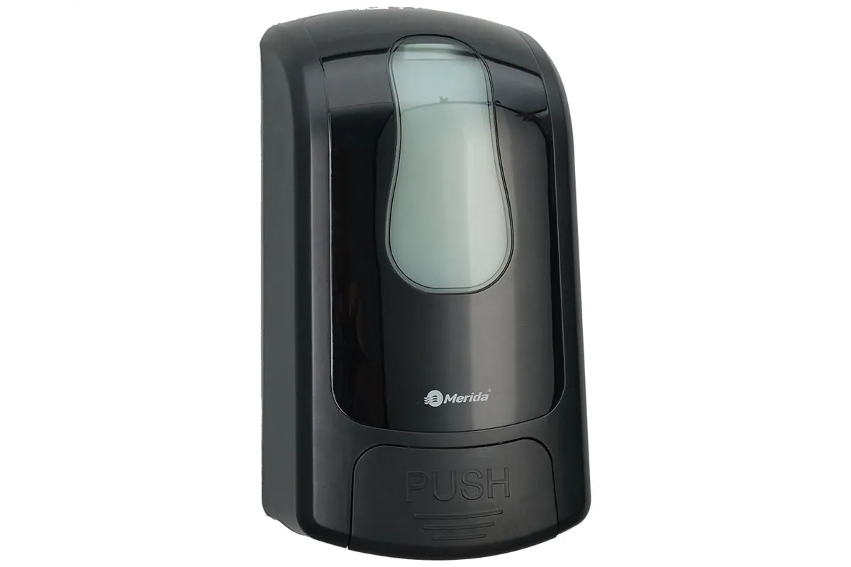 Dozownik mydła w płynie MERIDA ONE, pojemność zbiornika 1000 ml, tworzywo ABS, czarny
 Merida DEC103
