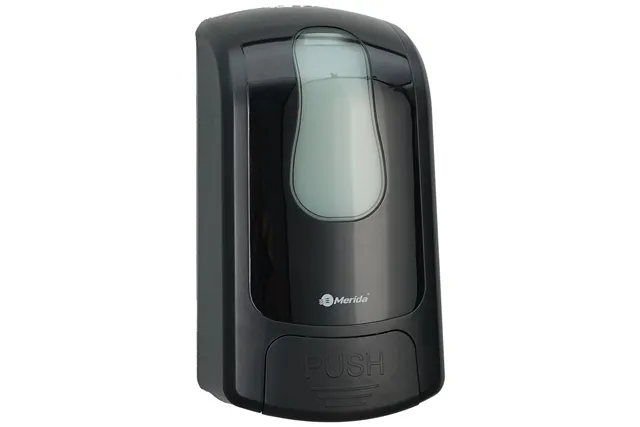 Dozownik mydła w płynie MERIDA ONE, pojemność zbiornika 1000 ml, tworzywo ABS, czarny
 Merida DEC103