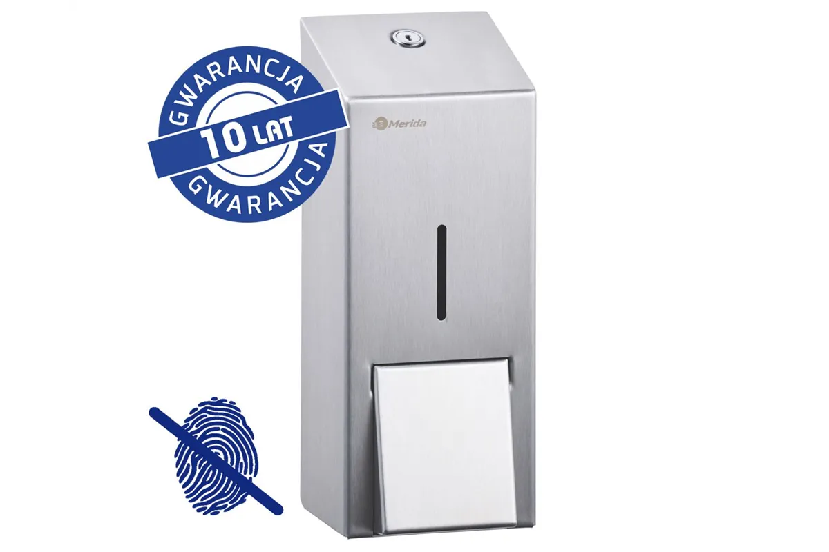 Dozownik mydła w płynie MERIDA STELLA Anti-FingerPrint MAXI, pojemność 800 ml, stal matowa z powłoką AFP
 Merida DSM176