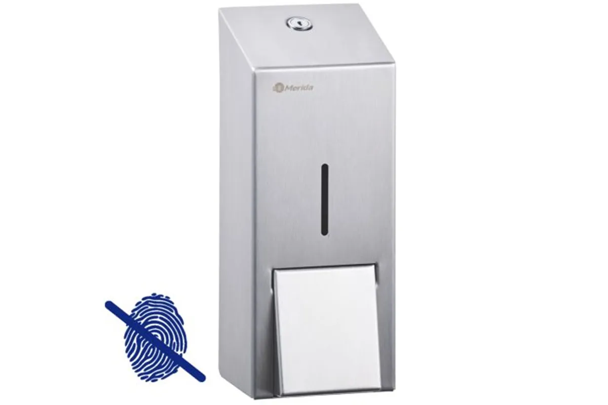 Dozownik mydła w płynie MERIDA STELLA Anti-FingerPrint MAXI, pojemność 800 ml, stal matowa z powłoką AFP
 Merida DSM176