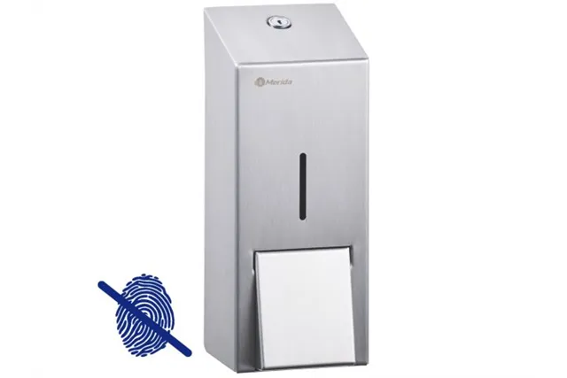 Dozownik mydła w płynie MERIDA STELLA Anti-FingerPrint MAXI, pojemność 800 ml, stal matowa z powłoką AFP
 Merida DSM176