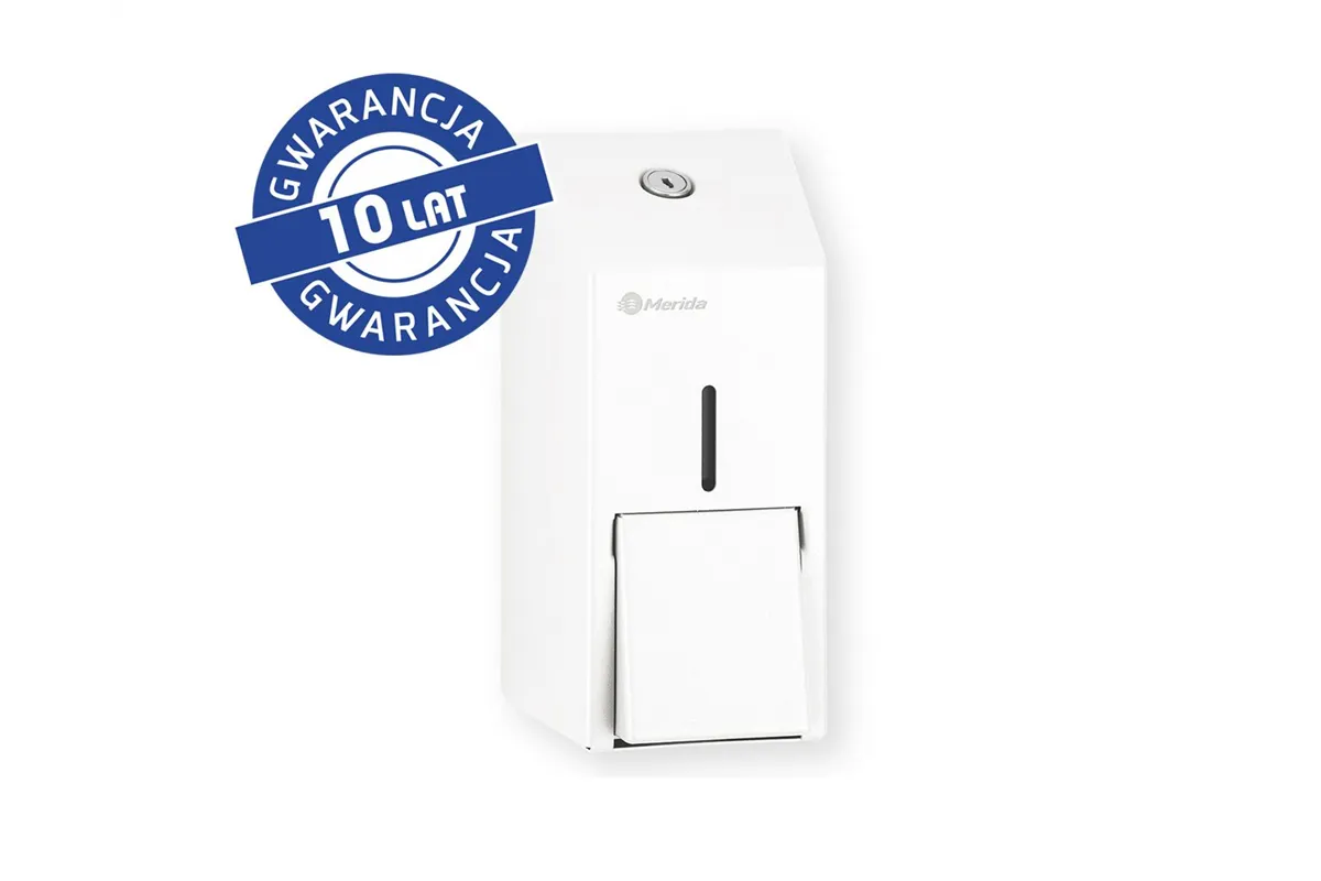 Dozownik mydła w płynie MERIDA STELLA WHITE LINE MINI, pojemność zbiornika 400 ml, biały
 Merida DSB105