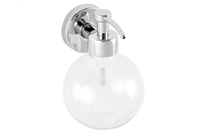 Dozownik mydła w płynie z pojemnikiem w kształcie kuli mocowany do ściany, zbiornik 150ml, chromowany mosiądz
 Merida DLV101