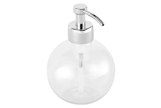 Dozownik mydła z pojemnikiem w kształcie kuli stojący, pojemność zbiornika 150 ml, chromowany mosiądz
 Merida DLV102