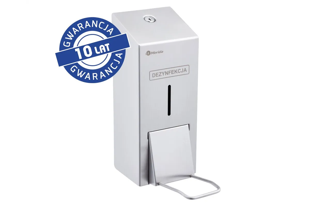 Dozownik płynu dezynfekcyjnego na jednorazowe wkłady 1000 ml z przyciskiem łokciowym MERIDA STELLA, stal matowa
 Merida DSM417