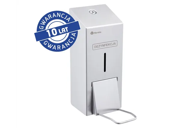 Dozownik płynu dezynfekcyjnego na jednorazowe wkłady 1000 ml z przyciskiem łokciowym MERIDA STELLA, stal matowa
 Merida DSM417