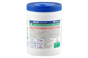 Chusteczki nasączone do dezynfekcji rąk i powierzchni MERIDA VADO SOFT, bezalkoholowe, tuba, 15 m, 100 listków
 Merida UMD742