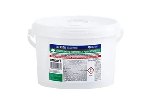 Chusteczki nasączone do dezynfekcji rąk i powierzchni MERIDA VADO SOFT, wiadro 3l, rolka 44,5 m, 445 listków
 UMD812