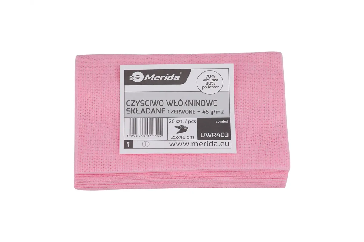 Czyściwo włókninowe w listkach, CZERWONE, 25 x 40 cm, paczka 20 szt.
 Merida UWR403