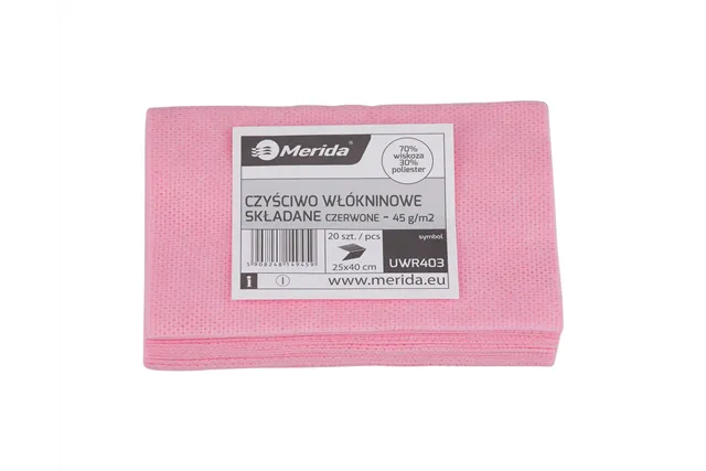 Czyściwo włókninowe w listkach, CZERWONE, 25 x 40 cm, paczka 20 szt.
 Merida UWR403