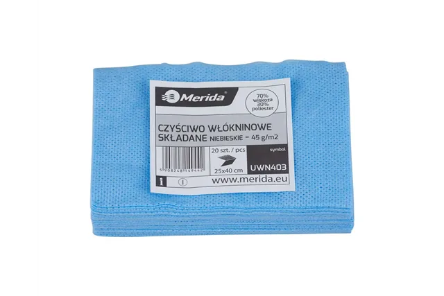 Czyściwo włókninowe w listkach, NIEBIESKIE, 25 x 40 cm, paczka 20 szt.
 Merida UWN403