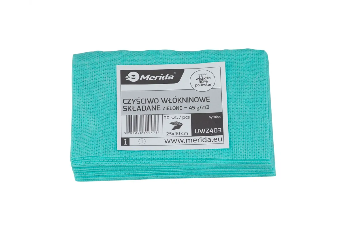Czyściwo włókninowe w listkach, ZIELONE, 25 x 40 cm, paczka 20 szt.
 Merida UWZ403