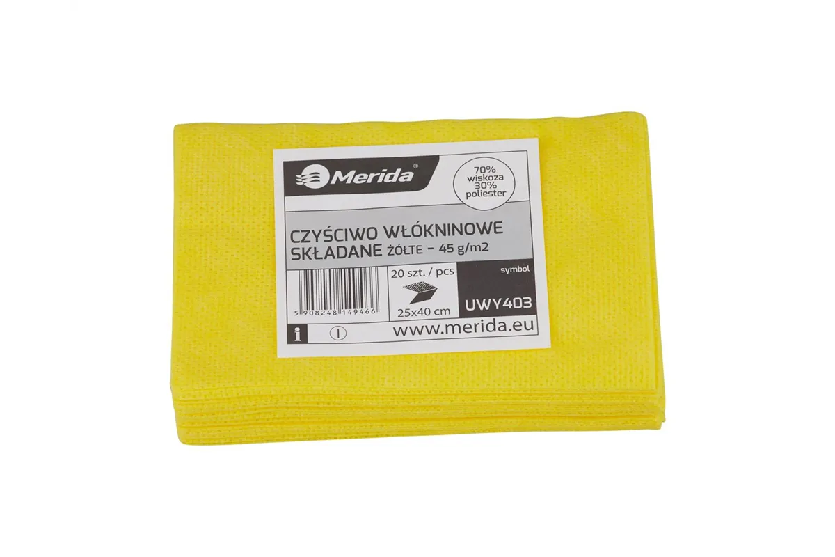 Czyściwo włókninowe w listkach, ŻÓŁTE, 25 x 40 cm, paczka 20 szt.
 Merida UWY403