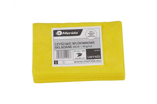 Czyściwo włókninowe w listkach, ŻÓŁTE, 25 x 40 cm, paczka 20 szt.
 Merida UWY403