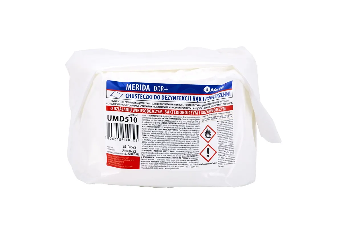 Chusteczki nasączone do dezynfekcji rąk i powierzchni MERIDA DDR+ wkład do wiadra 3 l, rolka 44,5 m, 445 listków
 UMD510
