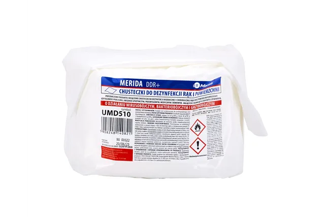 Chusteczki nasączone do dezynfekcji rąk i powierzchni MERIDA DDR+ wkład do wiadra 3 l, rolka 44,5 m, 445 listków
 UMD510