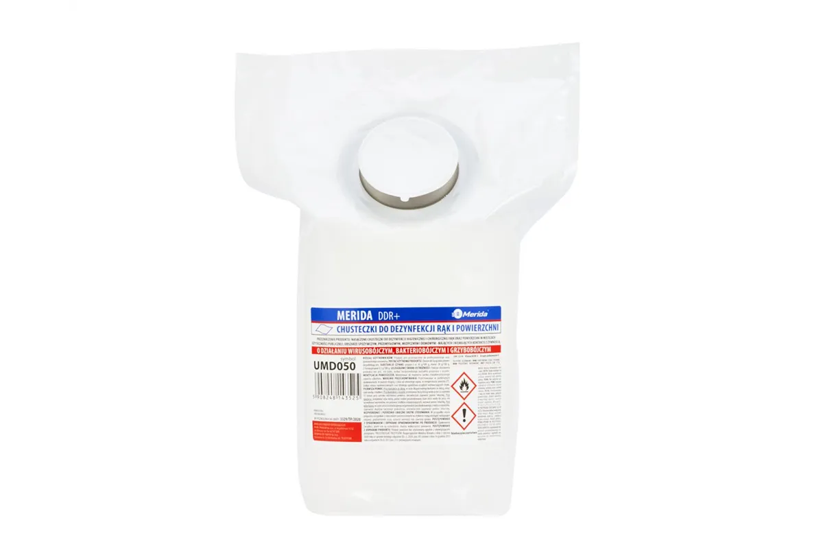 Chusteczki nasączone do chirurgicznej i higienicznej dezynfekcji rąk i powierzchni MERIDA POLANA DDR+, 105 listków.
 UMD050