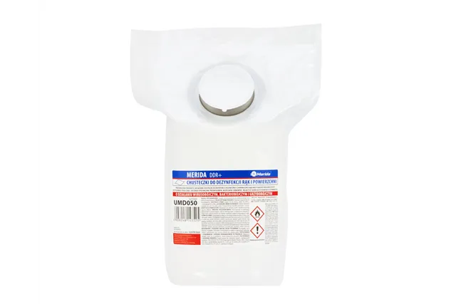 Chusteczki nasączone do chirurgicznej i higienicznej dezynfekcji rąk i powierzchni MERIDA POLANA DDR+, 105 listków.
 UMD050