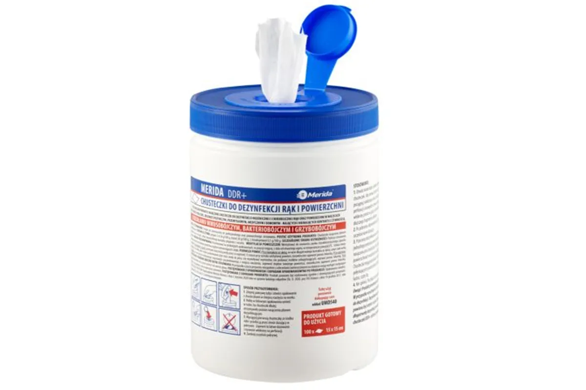 Chusteczki nasączone do dezynfekcji rąk i powierzchni MERIDA POLANA DDR+, tuba, rolka 15 m, 100 listków
 UMD741