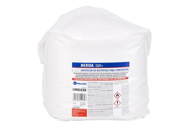 Chusteczki nasączone do dezynfekcji rąk i powierzchni MERIDA POLANA DDR+, wkład do wiadra 10 l, 122,36 m, 322 listki
 UMD530
