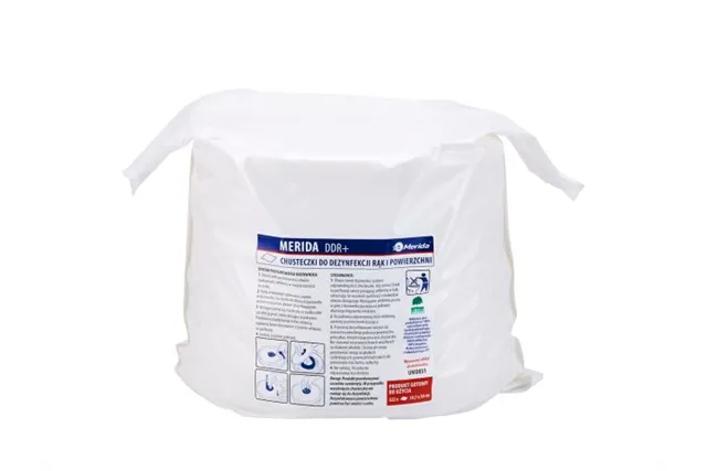 Chusteczki nasączone do dezynfekcji rąk i powierzchni MERIDA POLANA DDR+, wkład do wiadra 10 l, 122,36 m, 322 listki
 UMD530