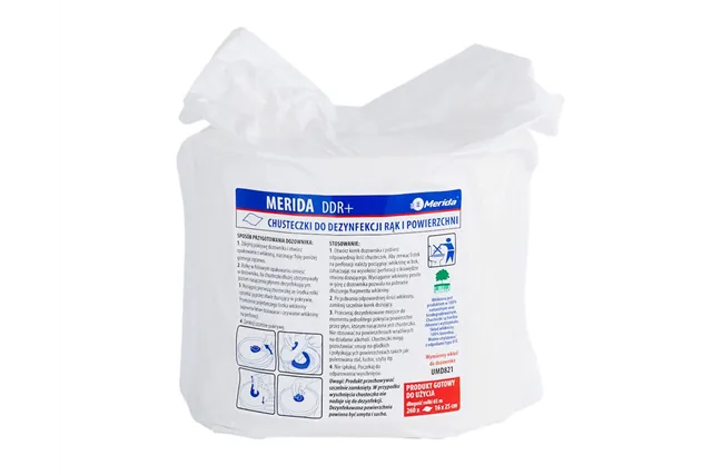 Chusteczki nasączone do dezynfekcji rąk i powierzchni MERIDA POLANA DDR+, wkład do wiadra 6 l, 65 m, 260 listków
 UMD520