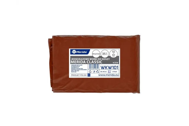 Worki na odpady BIO, MERIDA CLASSIC, 50 x 60 cm, pojemność 35 l, paczka 50 szt., BRĄZOWE, LDPE
 Merida WKW101