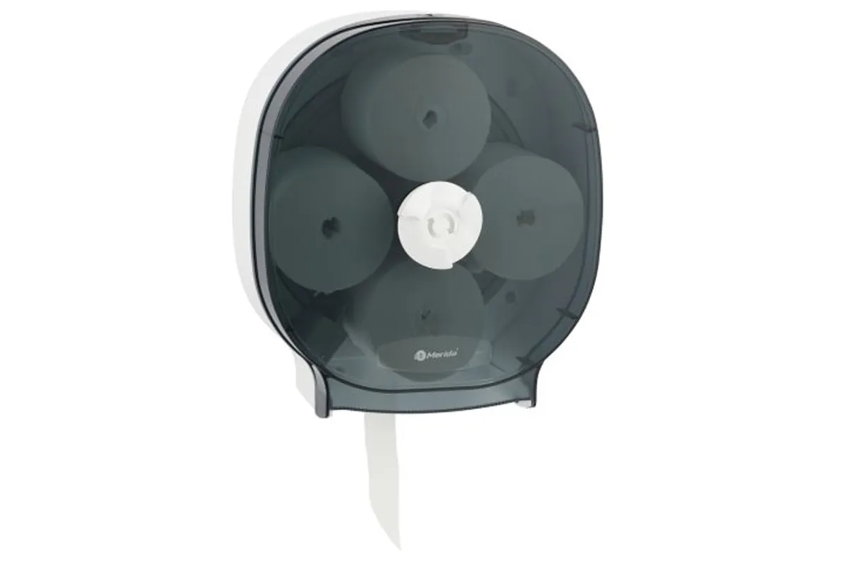 Pojemnik na cztery rolki papieru toaletowego bez gilzy MERIDA ONE, tworzywo ABS, biały
 Merida BEB302