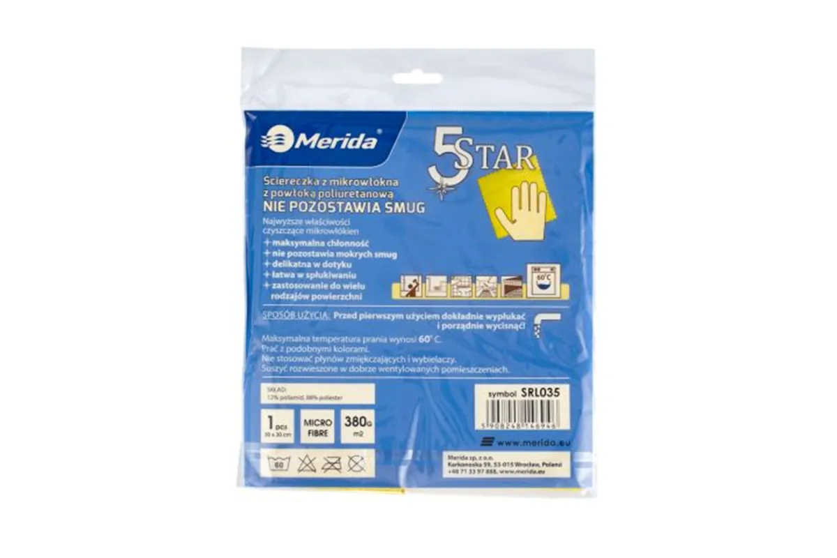 Ściereczka z mikrowłókna powlekanego poliuretanem MERIDA 5 STAR żółta
 Merida SRL035