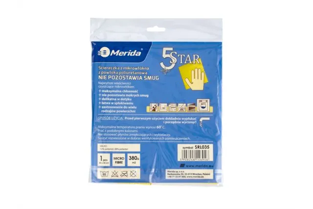 Ściereczka z mikrowłókna powlekanego poliuretanem MERIDA 5 STAR żółta
 Merida SRL035