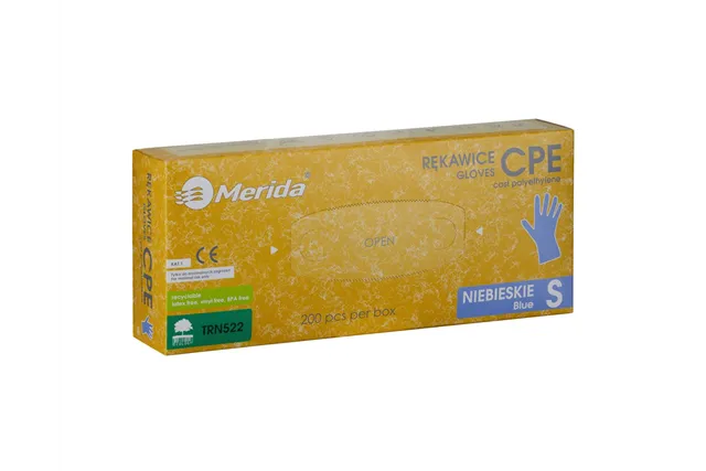 Rękawice hybrydowe antypoślizgowe niebieskie, opakowanie 200 szt., rozmiar S
 Merida TRN522