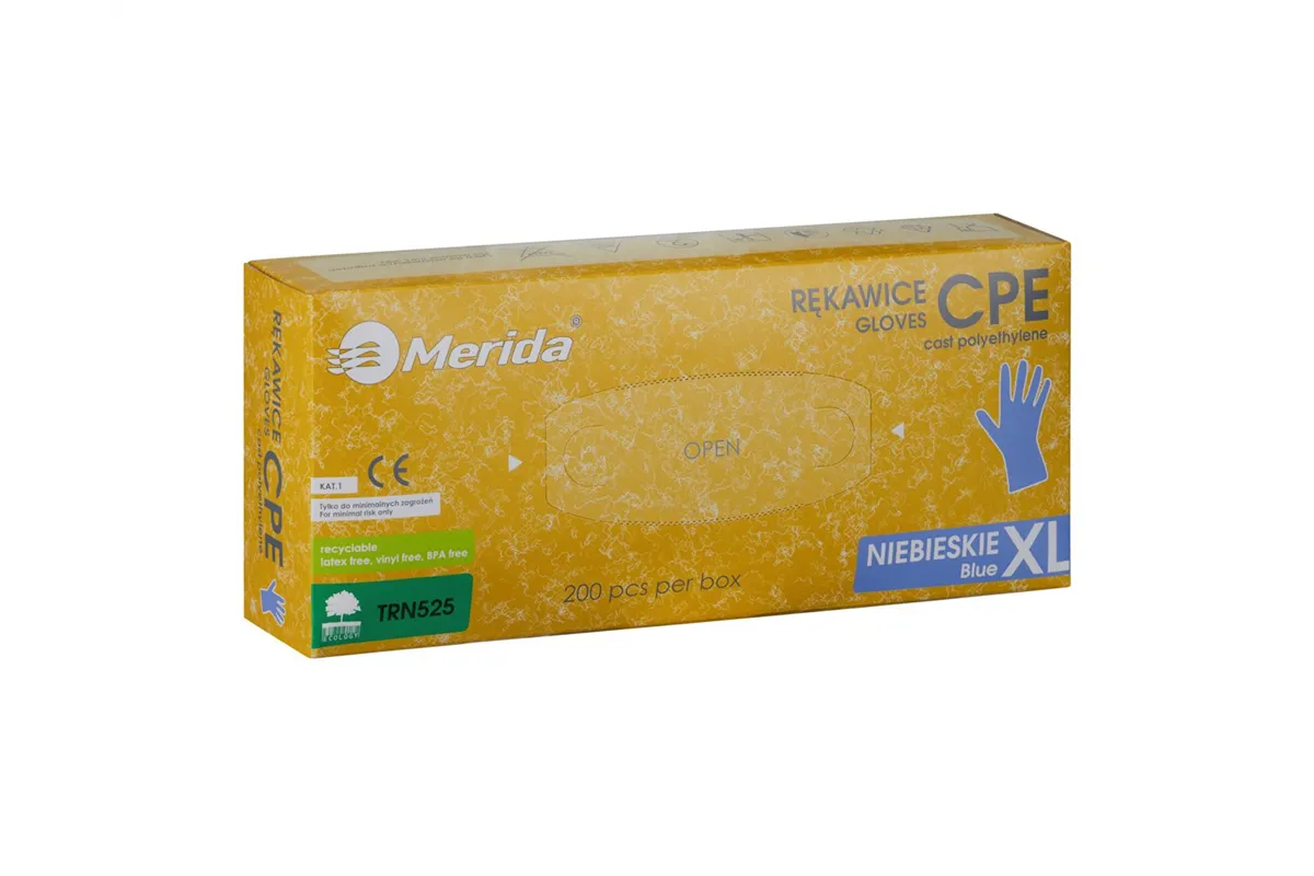 Rękawice hybrydowe antypoślizgowe niebieskie, opakowanie 200 szt., rozmiar XL
 Merida TRN525