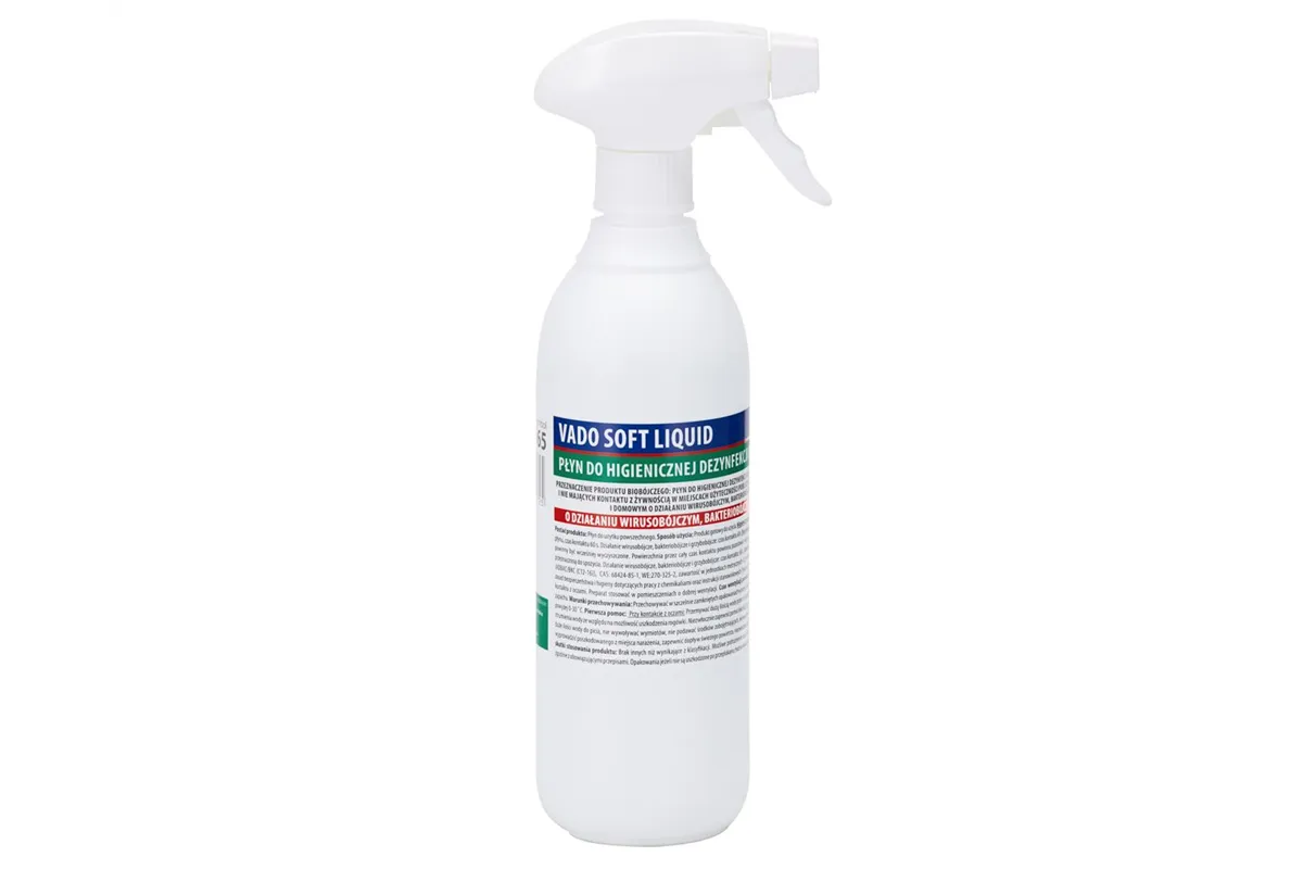 MERIDA VADO SOFT bezalkoholowy płyn do higienicznej dezynfekcji rąk i powierzchni, butelka ze spryskiwaczem 500 ml
 MAD165