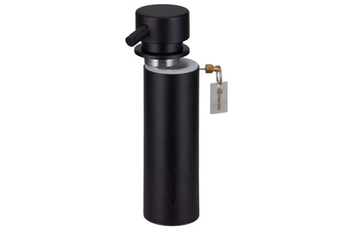 Dozownik mydła w płynie mocowany do blatu MERIDA STELLA BLACK LINE, pojemność zbiornika 300 ml, czarny
 Merida DSC111