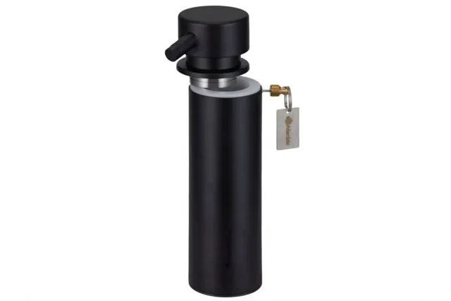 Dozownik mydła w płynie mocowany do blatu MERIDA STELLA BLACK LINE, pojemność zbiornika 300 ml, czarny
 Merida DSC111