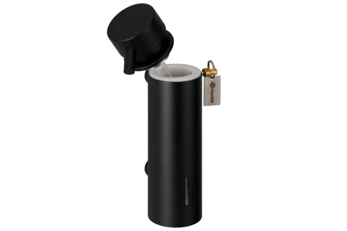 Dozownik mydła w płynie mocowany do ściany MERIDA STELLA BLACK LINE, pojemność zbiornika 300 ml, czarny
 Merida DSC112