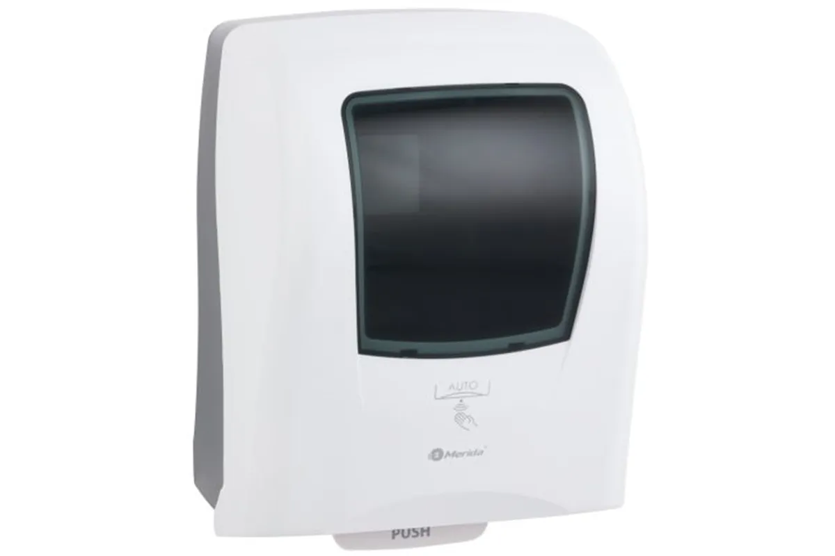 Automatyczny bezdotykowy podajnik ręczników papierowych w rolach MERIDA ONE AUTOMATIC MAXI, tworzywo ABS, biały
 Merida CEB501