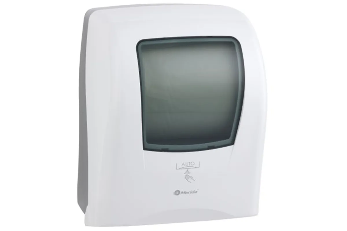 Automatyczny bezdotykowy podajnik ręczników papierowych w rolach MERIDA ONE AUTOMATIC MAXI, tworzywo ABS, biały
 Merida CEB501