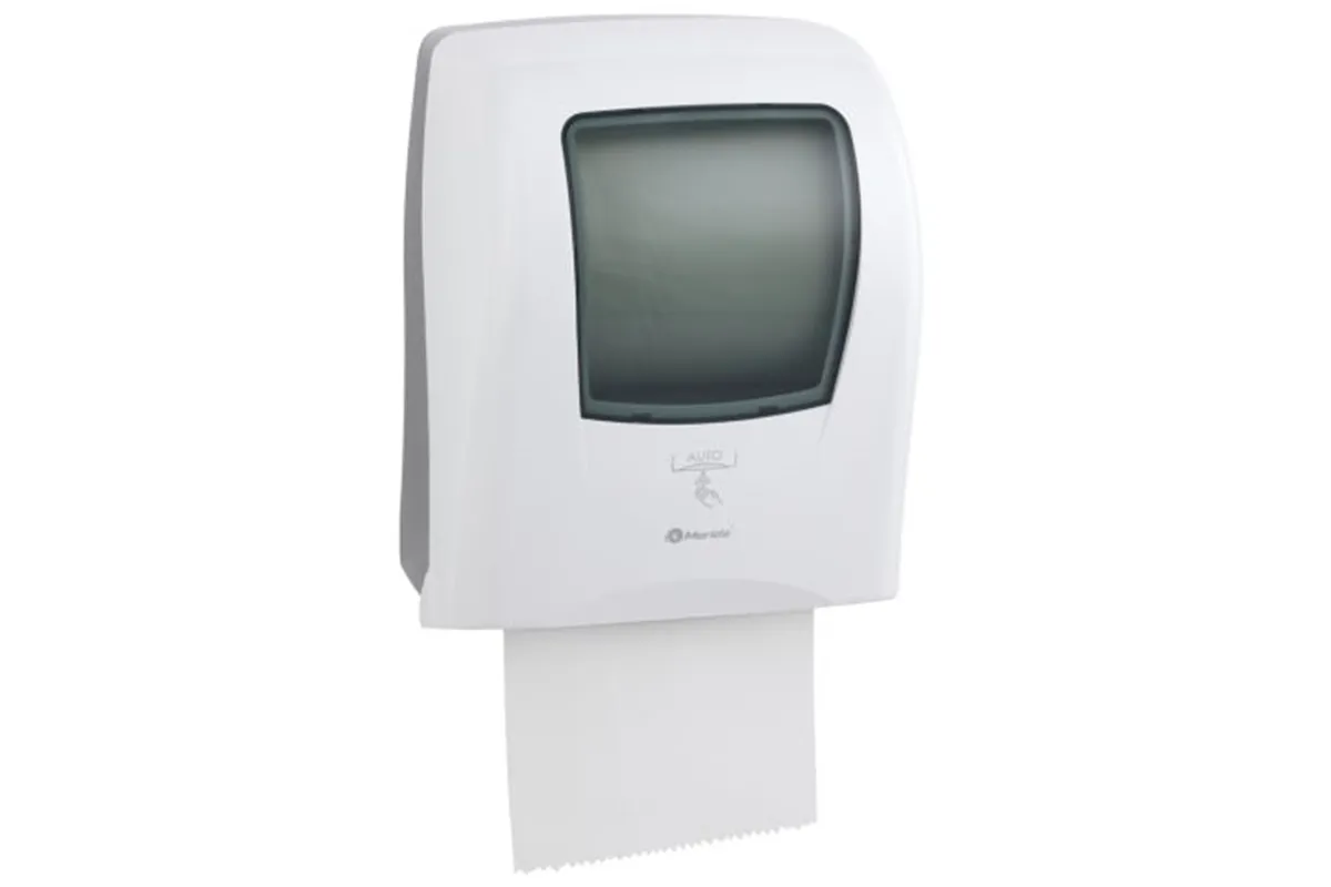Automatyczny bezdotykowy podajnik ręczników papierowych w rolach MERIDA ONE AUTOMATIC MAXI, tworzywo ABS, biały
 Merida CEB501