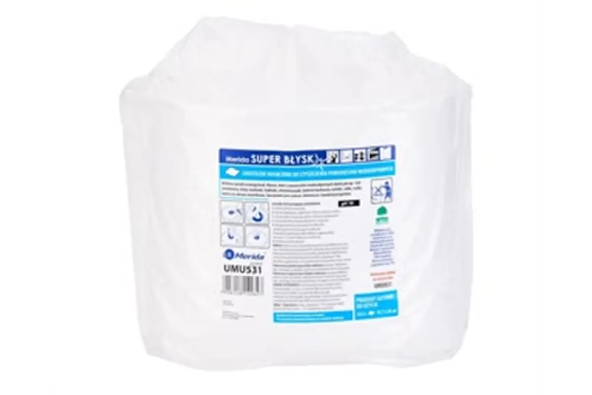 Chusteczki nasączone do powierzchni wodoodpornych MERIDA SUPER BŁYSK, wkład do wiadra 10 l, rolka 122,36 m, 322 listki
 UMU531