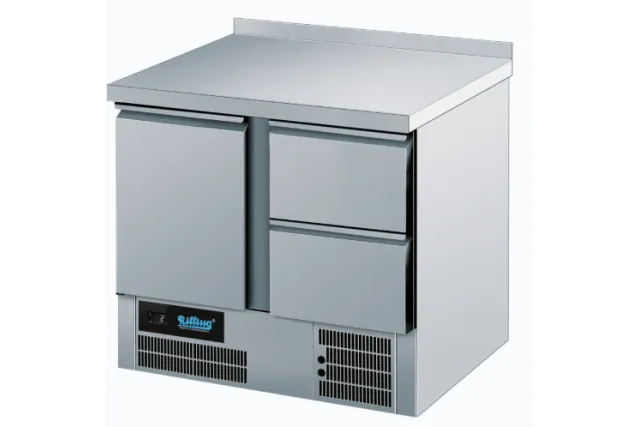 Stół chłodniczy GN 1/1  z własnym chłodzeniem z blatem z rantem tylnym AKT T0795 2CEV