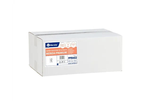 Papier toaletowy w listkach MERIDA PREMIUM, biały, trzywarstwowy, karton 4800 szt. listków