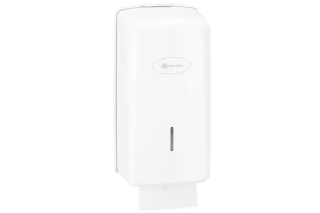 Pojemnik na papier toaletowy w listkach MERIDA ONE, pojemność do 450 szt., tworzywo ABS, biały