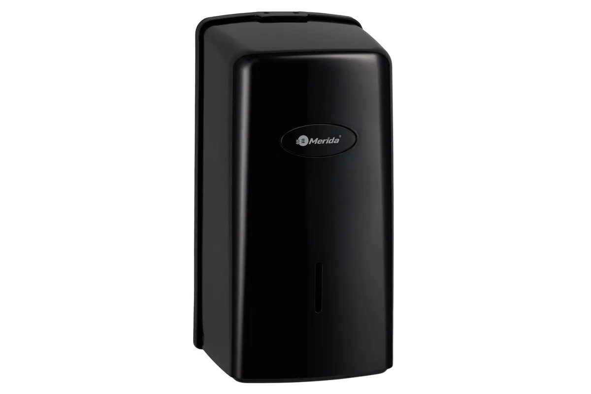 Pojemnik na papier toaletowy w listkach MERIDA ONE, pojemność do 450 szt., tworzywo ABS, czarny